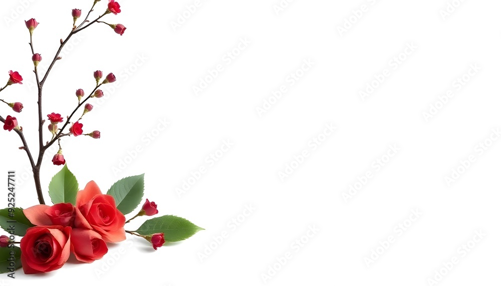 Elegant Greeting Card Mockup with Red Roses and Blossoms create with ai Elegant Greeting Card Mockup with Red Roses and Blossoms create with ai
