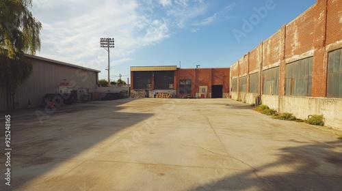 Expansive cement yard, perfect for hosting events, sports, or industrial activities. A versatile, open area.