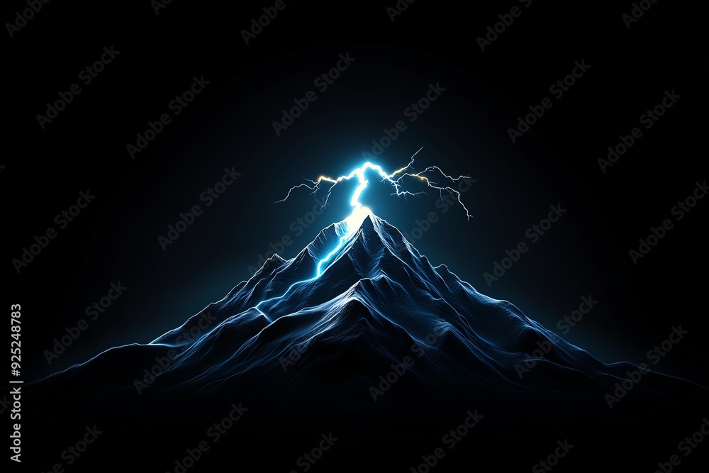 A single bolt of lightning strikes the peak of a mountain, illuminating the dark sky. The image evokes power and energy. A single bolt of lightning strikes the peak of a mountain, illuminating the dark sky. The image evokes power and energy.