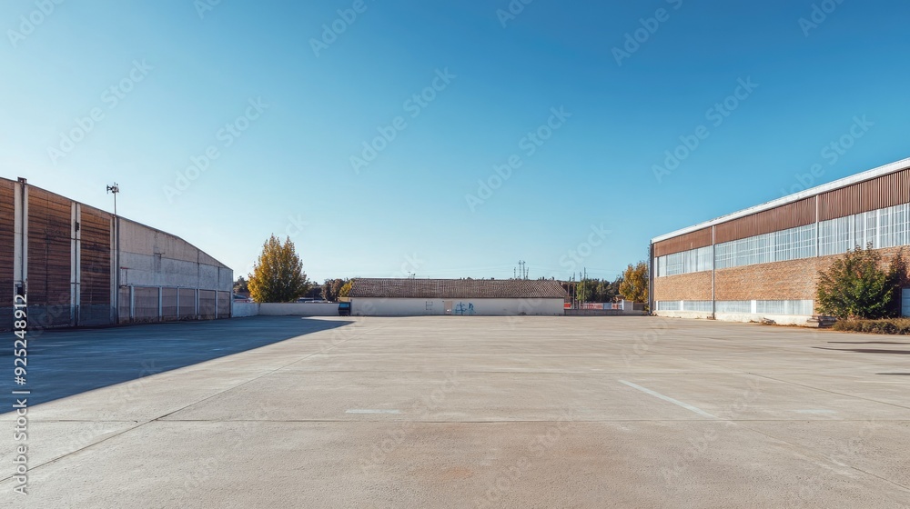 Obraz premium Large, open cement yard with clear skies, suitable for various activities like sports or events. An adaptable space.
