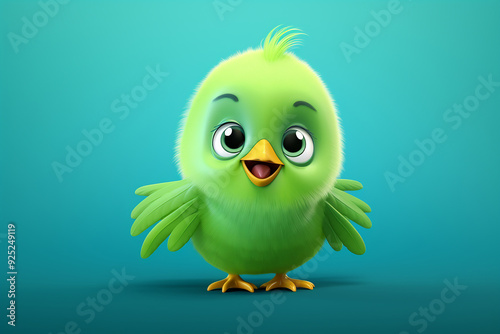 cute baby green bird 3d