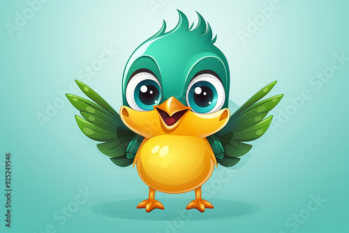 cute hummingbird bird in cartoon style with big eyes