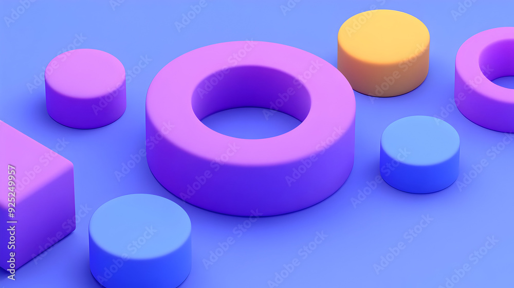 A collection of colorful geometric shapes on a blue background. A collection of colorful geometric shapes on a blue background.