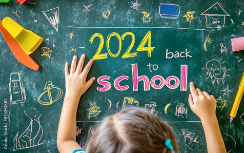 back to school. The school board is covered with chalk and the inscription 2024 photo