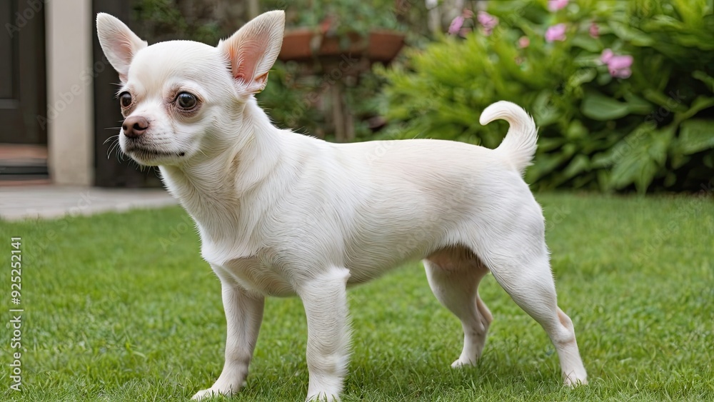 Cream smooth coat chihuahua dog in the garden Cream smooth coat chihuahua dog in the garden