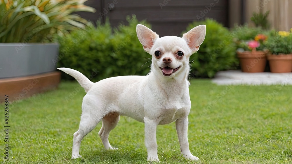 Cream smooth coat chihuahua dog in the garden Cream smooth coat chihuahua dog in the garden