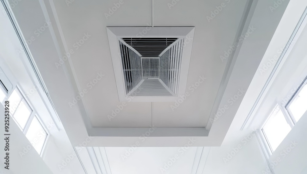 Fototapeta premium White ceiling with air vent and windows.