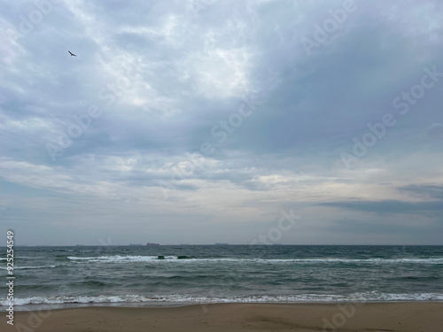 Seascape under a cloudy sky. Skagerrak, Kattegat strait in Skagen, Denmark photo