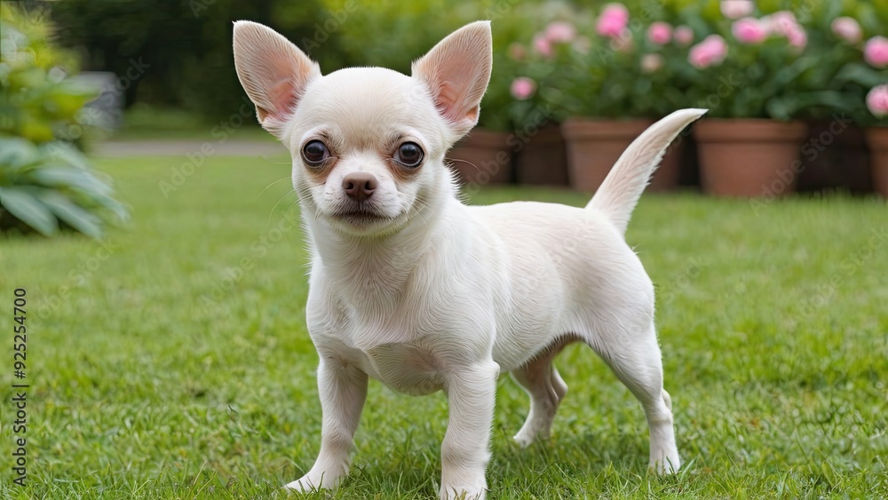 Cream smooth coat chihuahua dog in the garden Cream smooth coat chihuahua dog in the garden