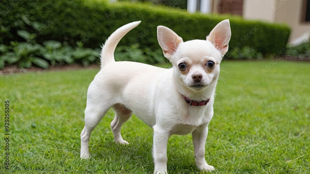 Cream smooth coat chihuahua dog in the garden Cream smooth coat chihuahua dog in the garden