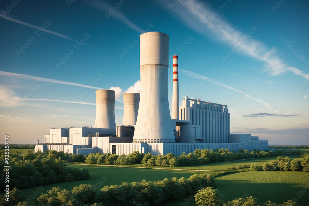 Nuclear power plant in the middle of nature with the sky in the background , AI Generated Nuclear power plant in the middle of nature with the sky in the background , AI Generated