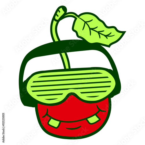 Yummy Cherry Summer Fruit Food Music Party DJ Night Clubbers Raver comic humor cartoon Sunglasses Headphone cool techno dance fun electro sounds lovers like disco rave club festival concert	