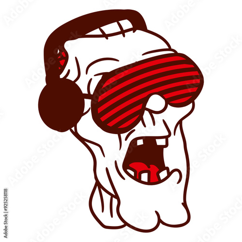 Zombie Undead Horror Halloween Freight Fear Music Party DJ Clubbers Raver comic humor cartoon Sunglasses Headphone cool techno dance fun electro sounds lovers like disco rave club festival concert	