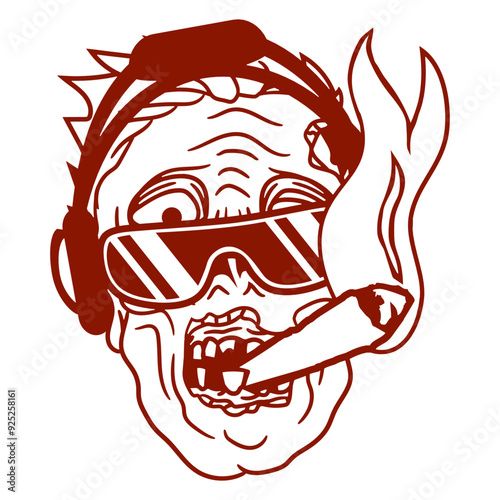 Zombie Undead Horror Halloween Freight Fear Music Party DJ Clubbers Raver comic humor cartoon Sunglasses Headphone cool techno dance fun electro sounds lovers like disco rave club festival concert	