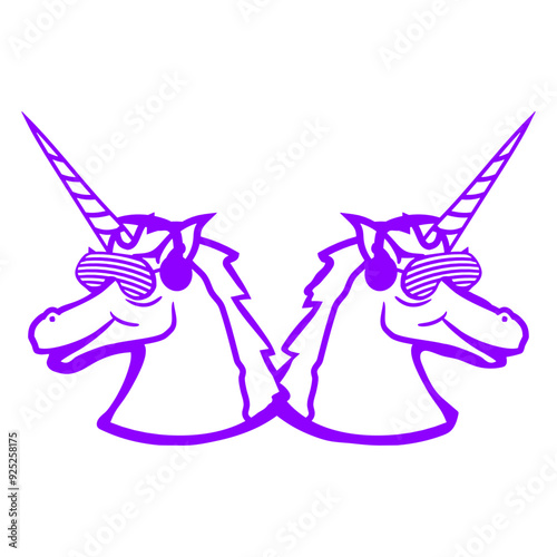 Two Mystical Team Pink Unicorn Crew Horn Horse Music Party DJ Clubbers Raver comic humor cartoon Sunglasses Headphone cool techno dance fun electro sounds lovers like disco rave club festival concert	