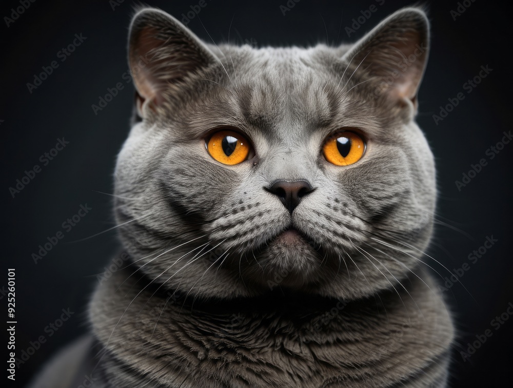 Close-up Portrait of a Gray Cat with Striking Yellow Eyes Close-up Portrait of a Gray Cat with Striking Yellow Eyes