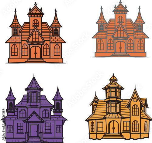 haunted house halloween elements vector illustration