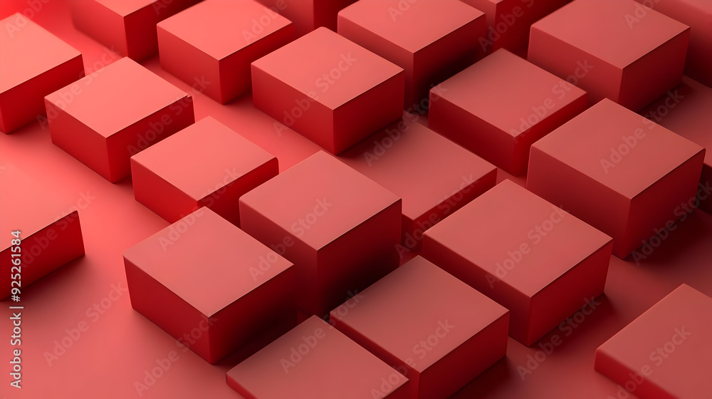 A collection of red, three-dimensional cubes arranged on a flat surface. A collection of red, three-dimensional cubes arranged on a flat surface.