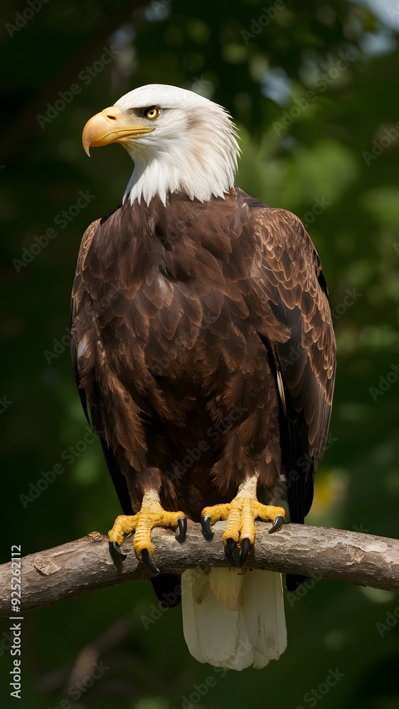 Fototapeta premium Bald Eagle in Nature Forest, Real Photo, Pattern Background, Wallpaper, Cover and Screen for Smartphone, Cell Phone, Computer, Laptop