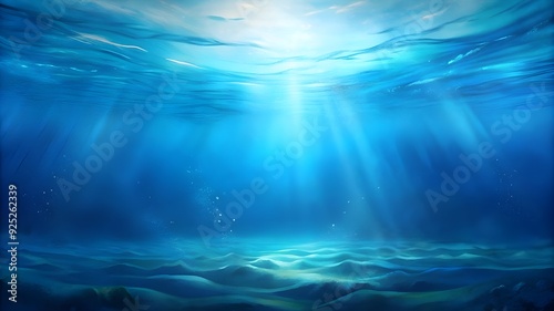 Underwater Sea Scene of coral reef, Sunlight shining undersea background