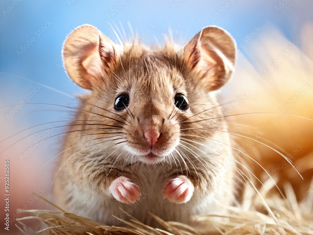 Adorable brown mouse sitting among hay Adorable brown mouse sitting among hay