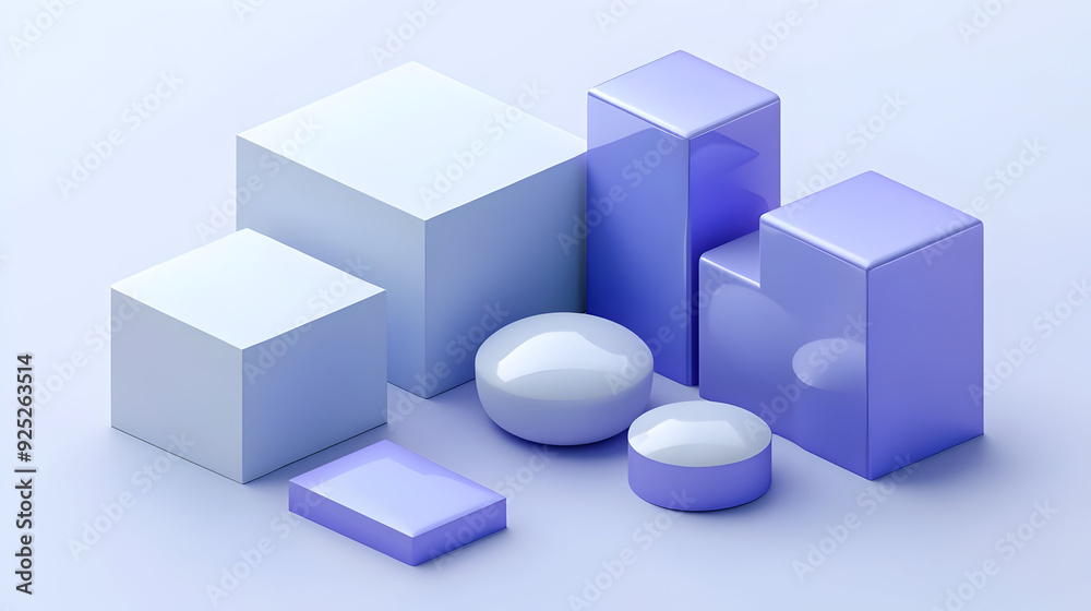 A collection of translucent geometric shapes in various sizes and shades of purple. A collection of translucent geometric shapes in various sizes and shades of purple.
