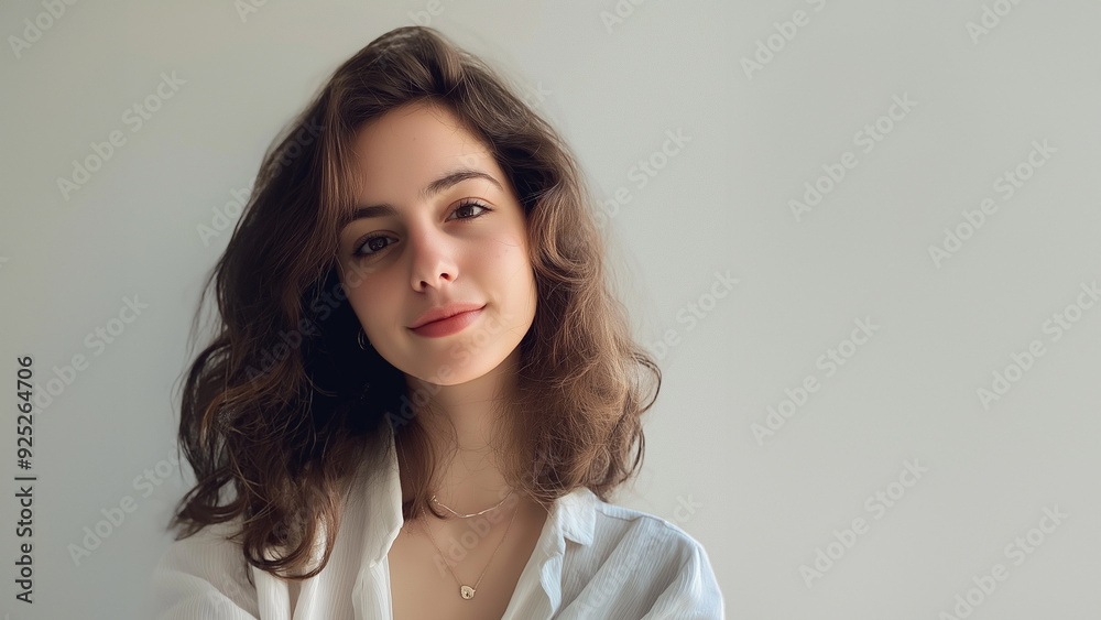 Fototapeta premium Professionelles Porträt einer jungen Frau mit natürlichem Look. Perfekt für LinkedIn, Facebook oder andere soziale Medien