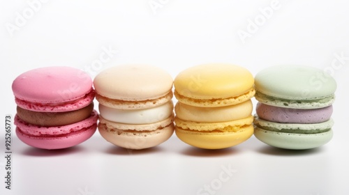 Colorful french macaroon cookies isolated on white background. Neural network ai generated art