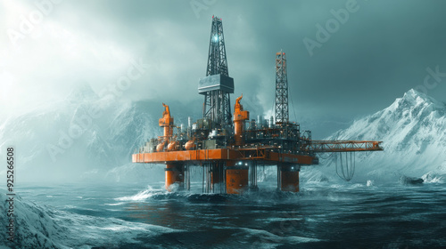 High-tech oil drilling rig in the middle of the ocean, state-of-the-art equipment