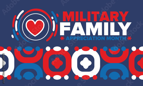 National Military Family Month in United States. Celebrate annual in November. Thank you for military family. Patriotic american elements. Poster, card, banner, background. Vector illustration