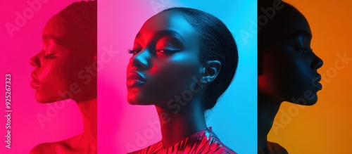 Woman's Profile Illuminated by Colored Lights