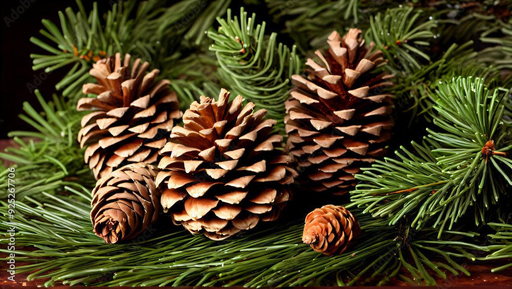 Symmetry of nature: Ornamental conical shape of pine cones in organic textures with winter shades for a holiday landscape. Symmetry of nature: Ornamental conical shape of pine cones in organic textures with winter shades for a holiday landscape.