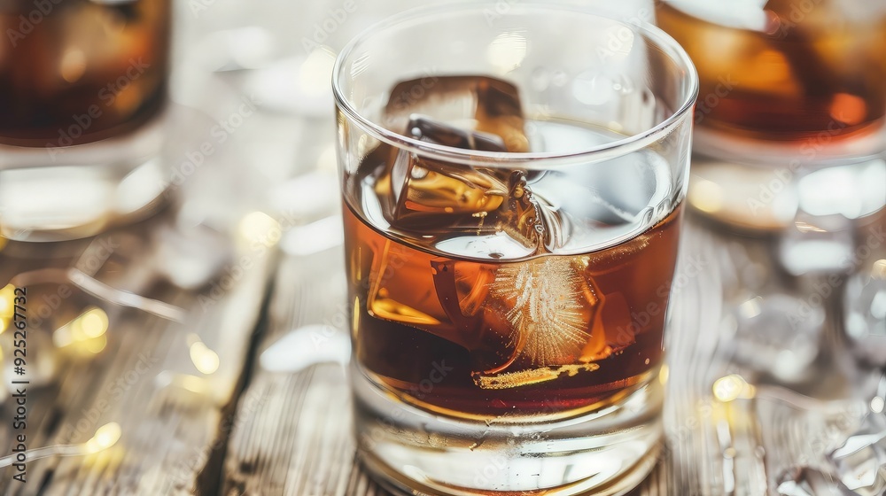 Close-up of a Glass of Whiskey with Ice Cubes Close-up of a Glass of Whiskey with Ice Cubes