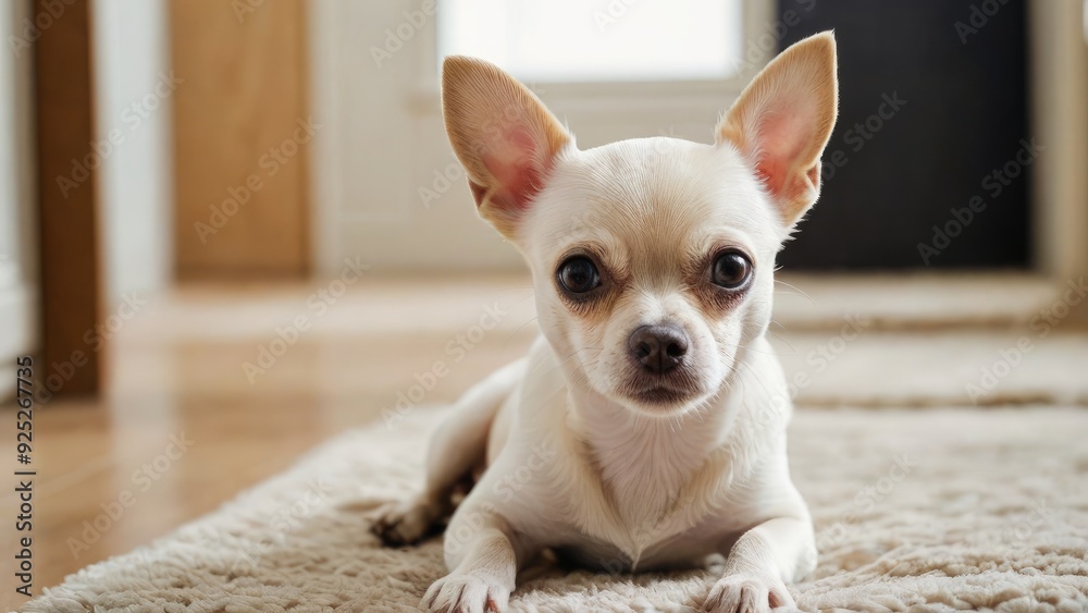 Cream smooth coat chihuahua dog laying on the floor indoor