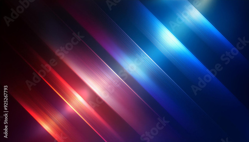 Vibrant Diagonal Neon Light Streaks on a Gradient Dark Background. Abstract Futuristic Technology Theme with Dynamic Red, Blue, and Purple Glowing Lines in Motion. Patriotic Banner Wallpaper USA Flag