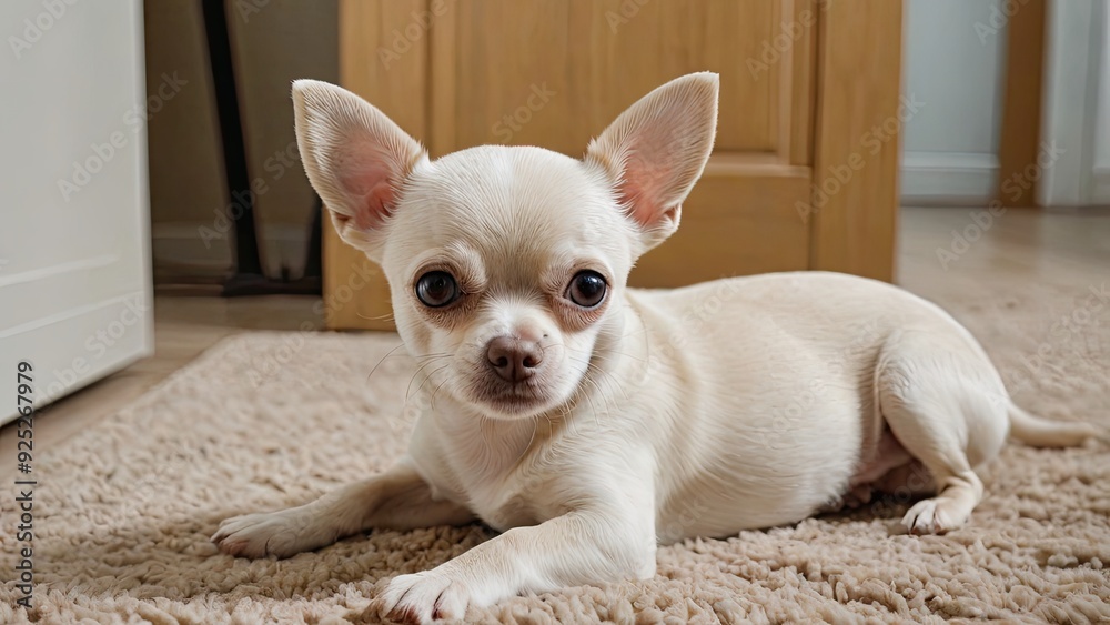 Cream smooth coat chihuahua dog laying on the floor indoor Cream smooth coat chihuahua dog laying on the floor indoor