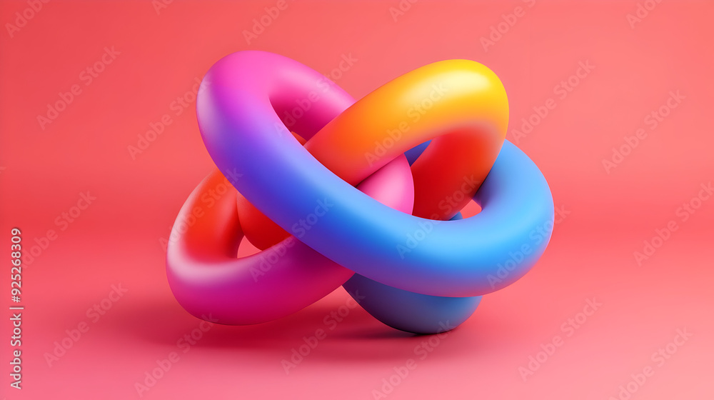 A colorful abstract sculpture with intertwined loops on a pink background. A colorful abstract sculpture with intertwined loops on a pink background.