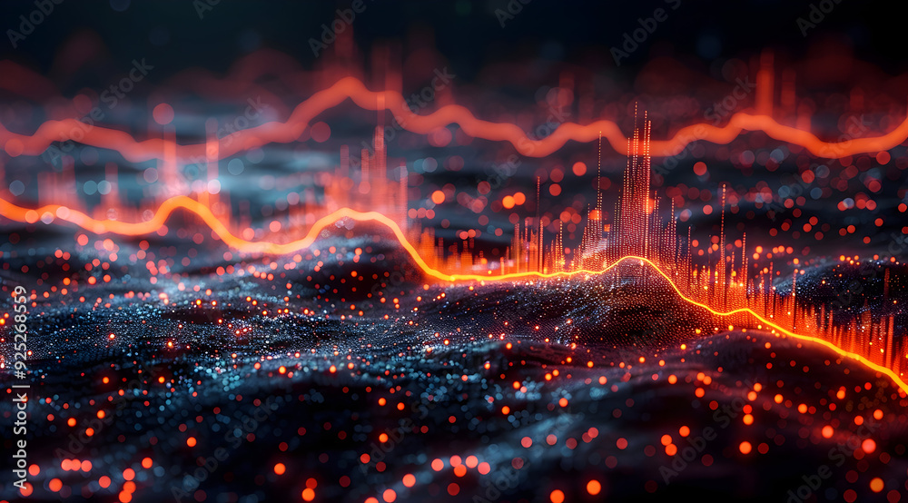 Abstract 3D Background with Orange Line and Glowing Lights Abstract 3D Background with Orange Line and Glowing Lights