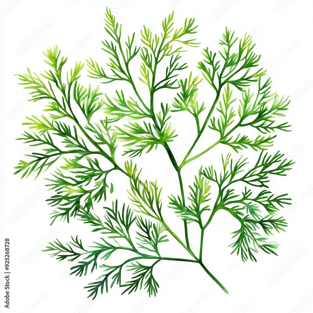 Green Fern Branch on White Background.