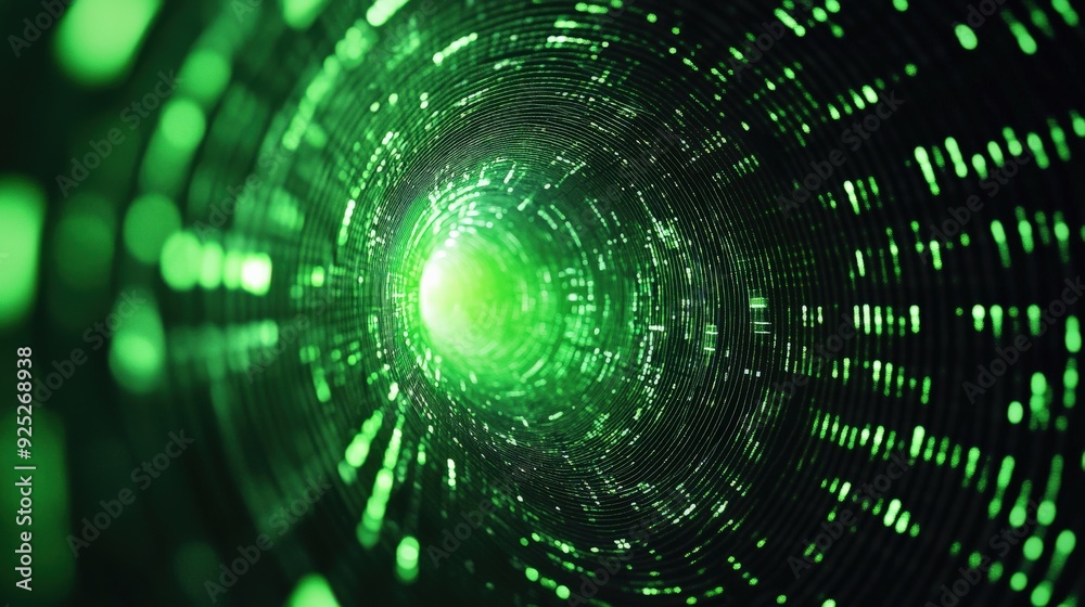 A green tunnel with a bright green light in the middle A green tunnel with a bright green light in the middle