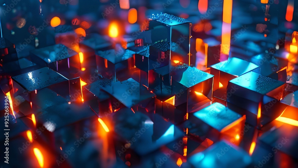 Abstract geometric blocks on dark background_18 Generative AI Abstract geometric blocks on dark background_18 Generative AI