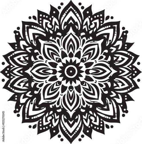 Mandala Black and White Logo Vector – SVG Design.This is a printable SVG design file. You can easily print on t-shirts, hoodies, mugs, bags, posters, walls, etc. 