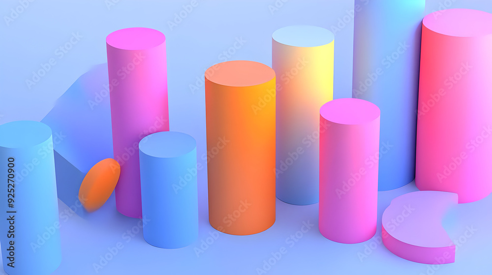 A colorful arrangement of geometric shapes in various sizes and hues against a soft background. A colorful arrangement of geometric shapes in various sizes and hues against a soft background.