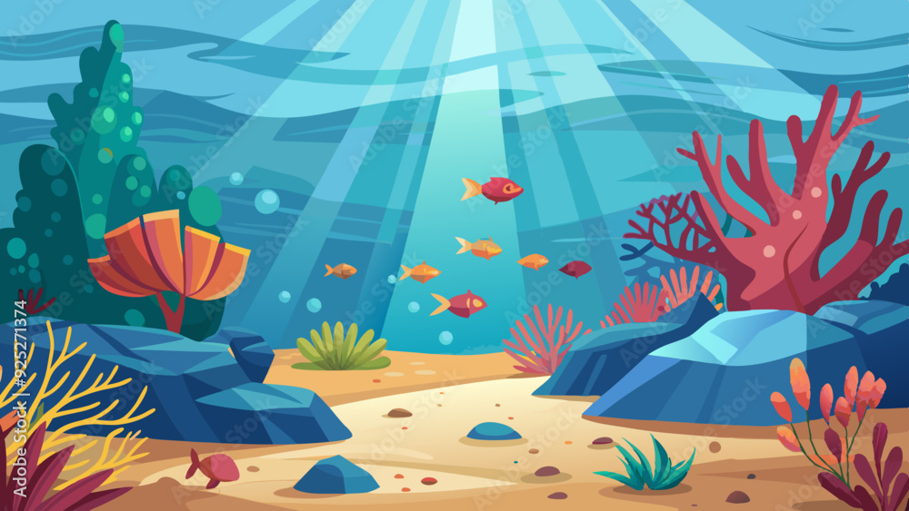 Underwater Sea Scene of coral reef, Sunlight shining undersea background Underwater Sea Scene of coral reef, Sunlight shining undersea background