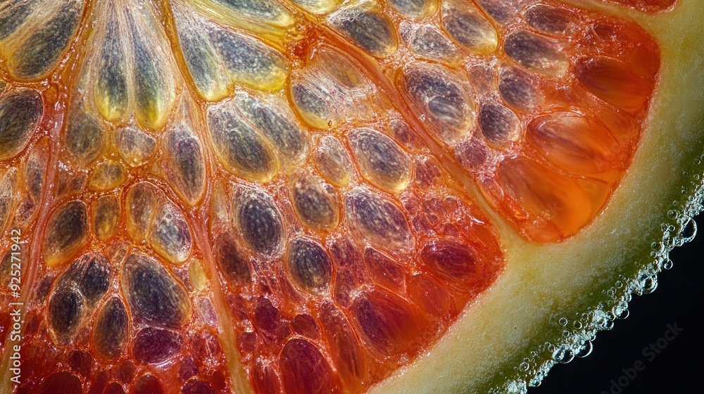 Macro Close-up of a Sliced Blood Orange with Water Droplets Macro Close-up of a Sliced Blood Orange with Water Droplets