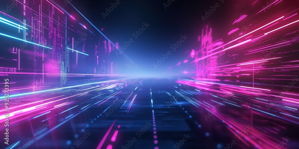 Fototapeta premium Futuristic Neon Tunnel with Vibrant Lights created by ai