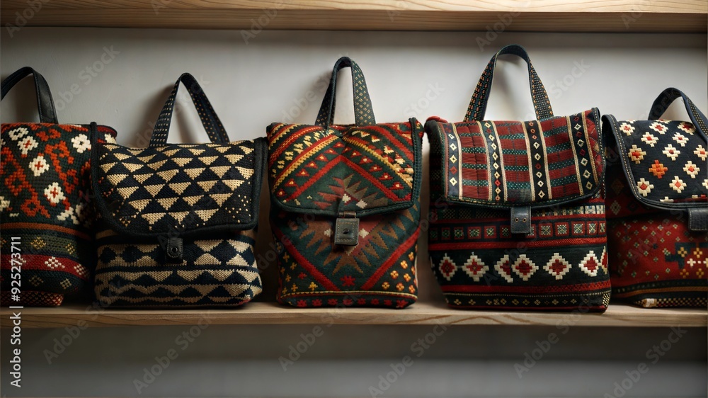 Set of patchwork bags .Women's accessory from colorful remnants of fabric with elements of embroidery. Using pieces of fabric sewing and needlework.Colorful project.Decorative element women's closet