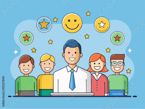 Social Network Concept with Icons: Children and People Connected in a Circle of Interaction, Featuring a Set of Social Network Icons Representing Community and Connectivity