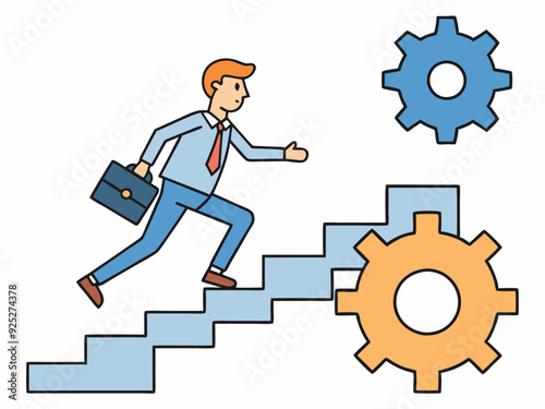 Businessman with Gear Symbolizing Innovation and Efficiency: A Professional Image Featuring Gear Wheels Representing Business Mechanics and Strategic Operations