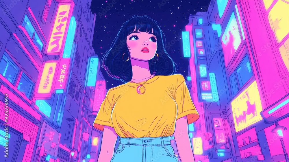 Confidence in a neon urban night scene Confidence in a neon urban night scene